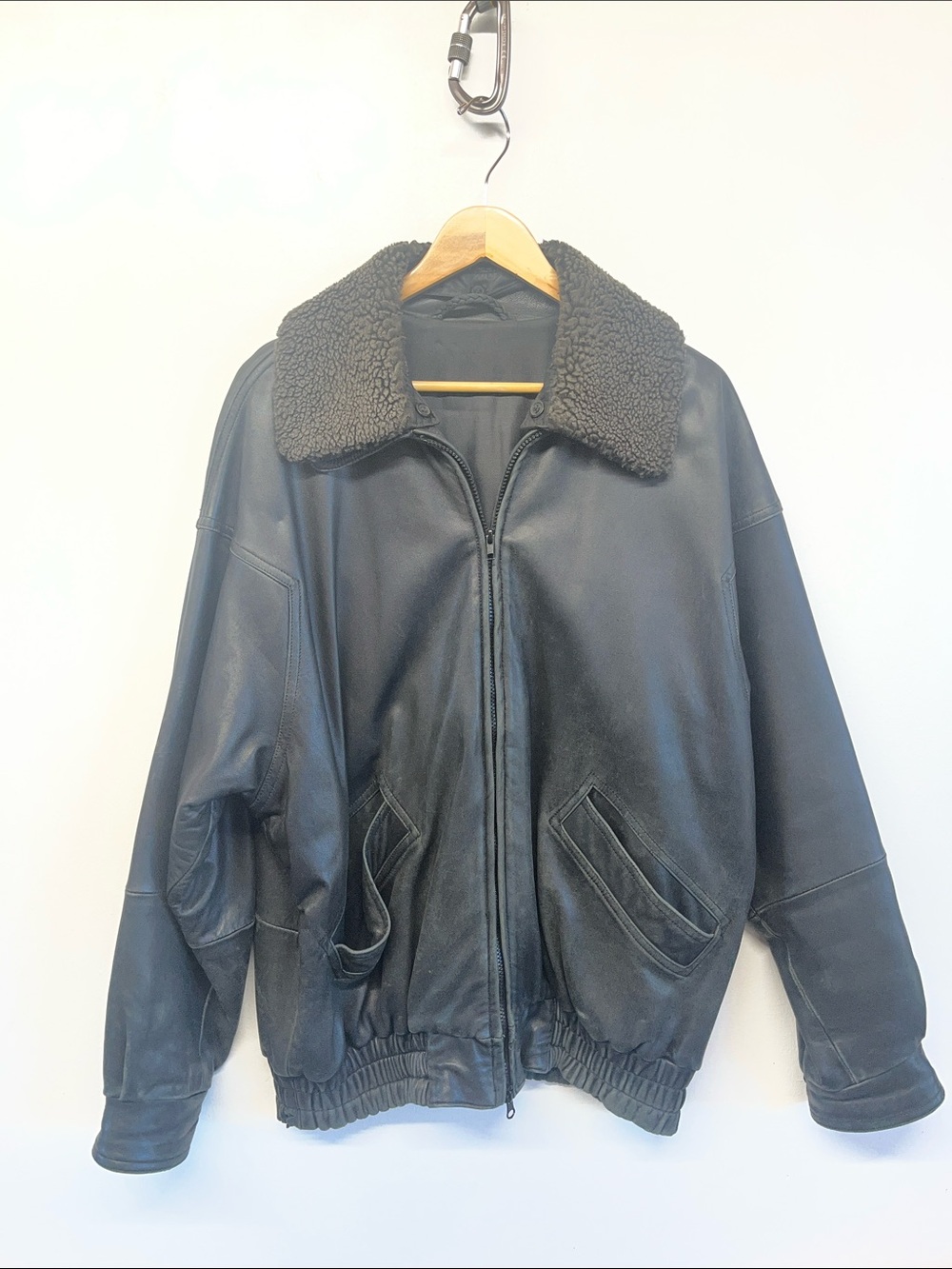 VTG Lagerfeld European Lambskin Shearling Collar Leather Bomber Jacket GR50 US L